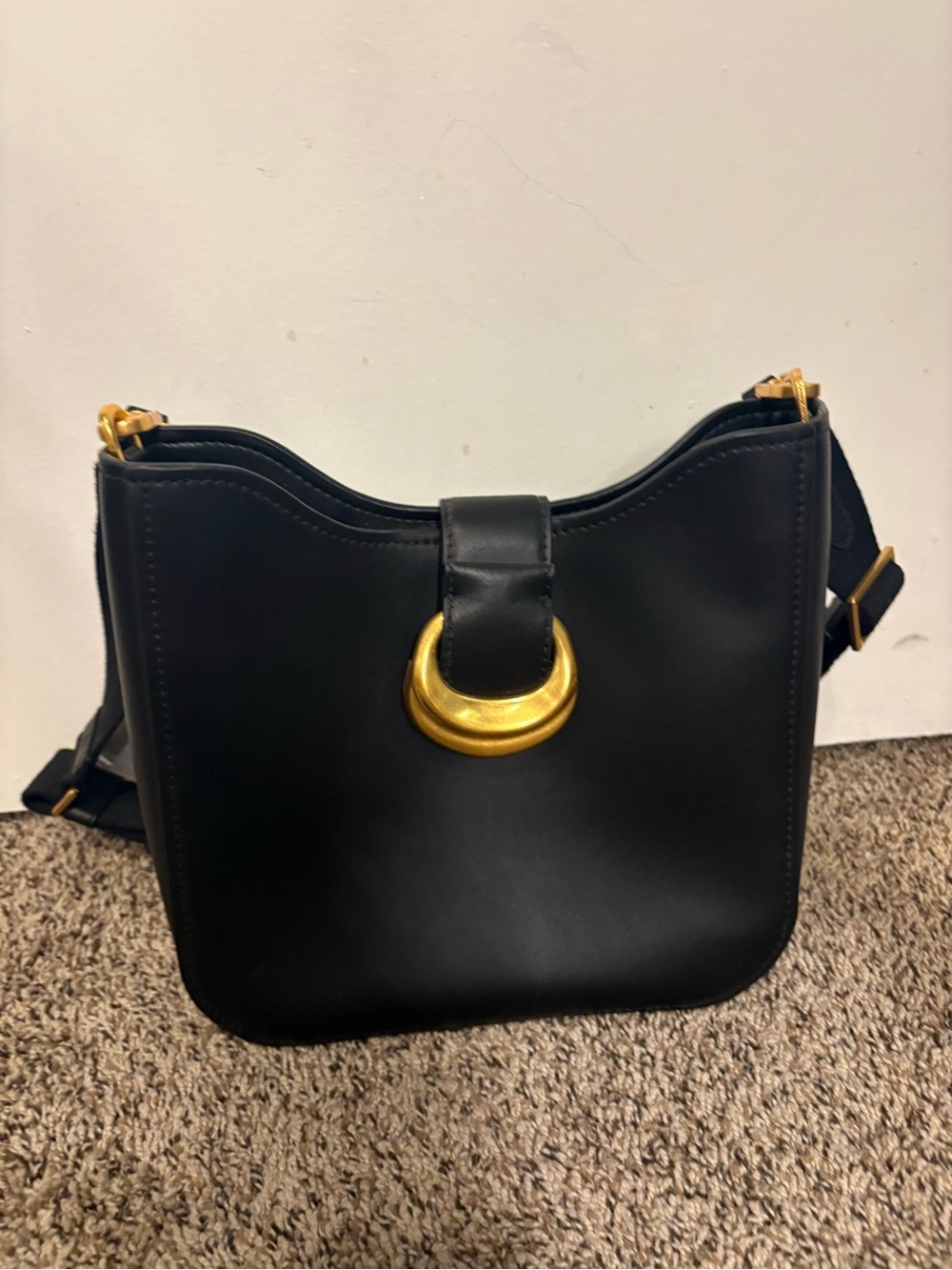 Donna Karan Black Crossbody with Gold Ring Detail